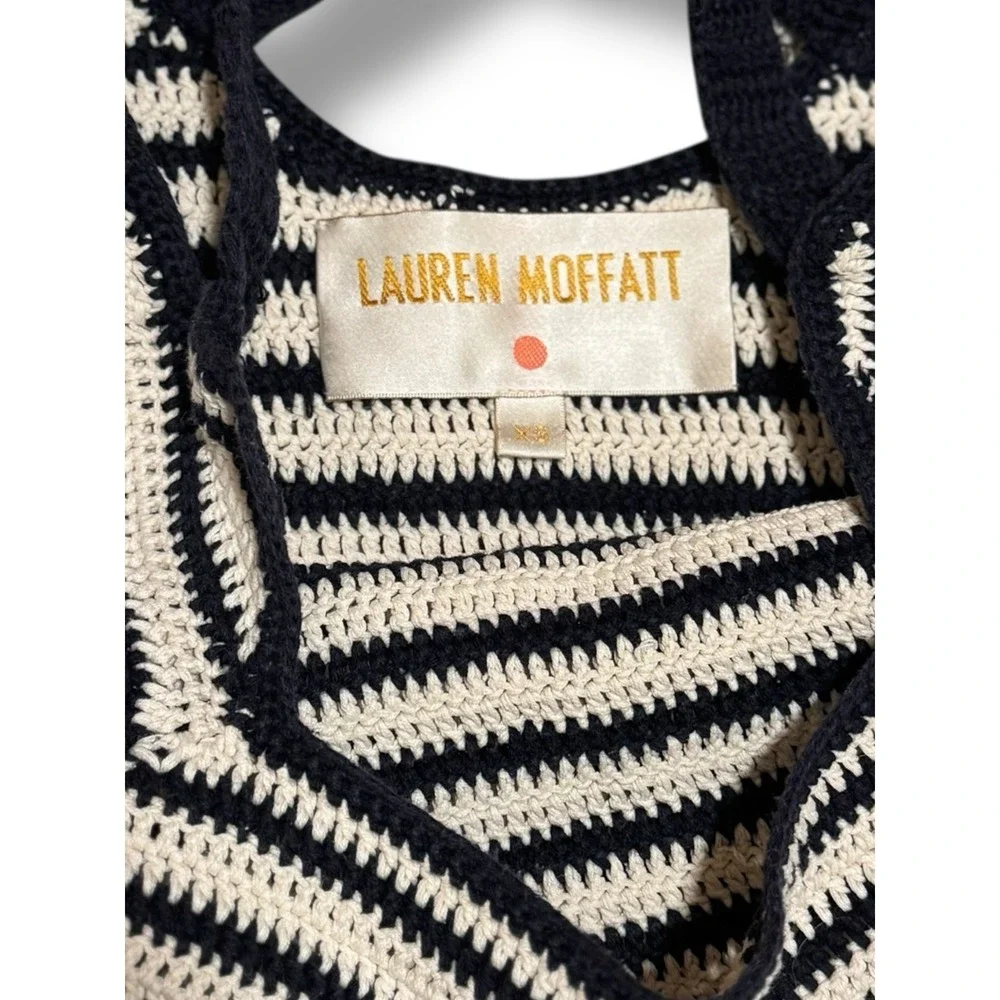 Anthropologie Lauren Moffatt XS Navy White Stripe Knit Sweater Cross Back Breton